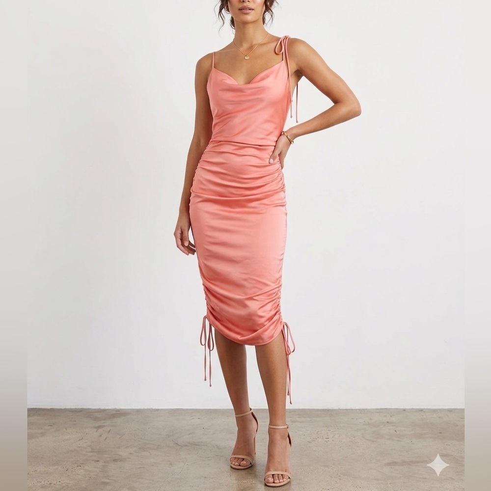 NWT Kenedik cowl neck ruched peach dress sz medium - Picture 8 of 8